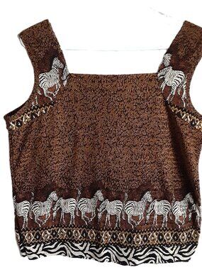 VTG 80's Pleat Pleat by Rafaela Tank Top Size L Zebra Design Pullover Safari